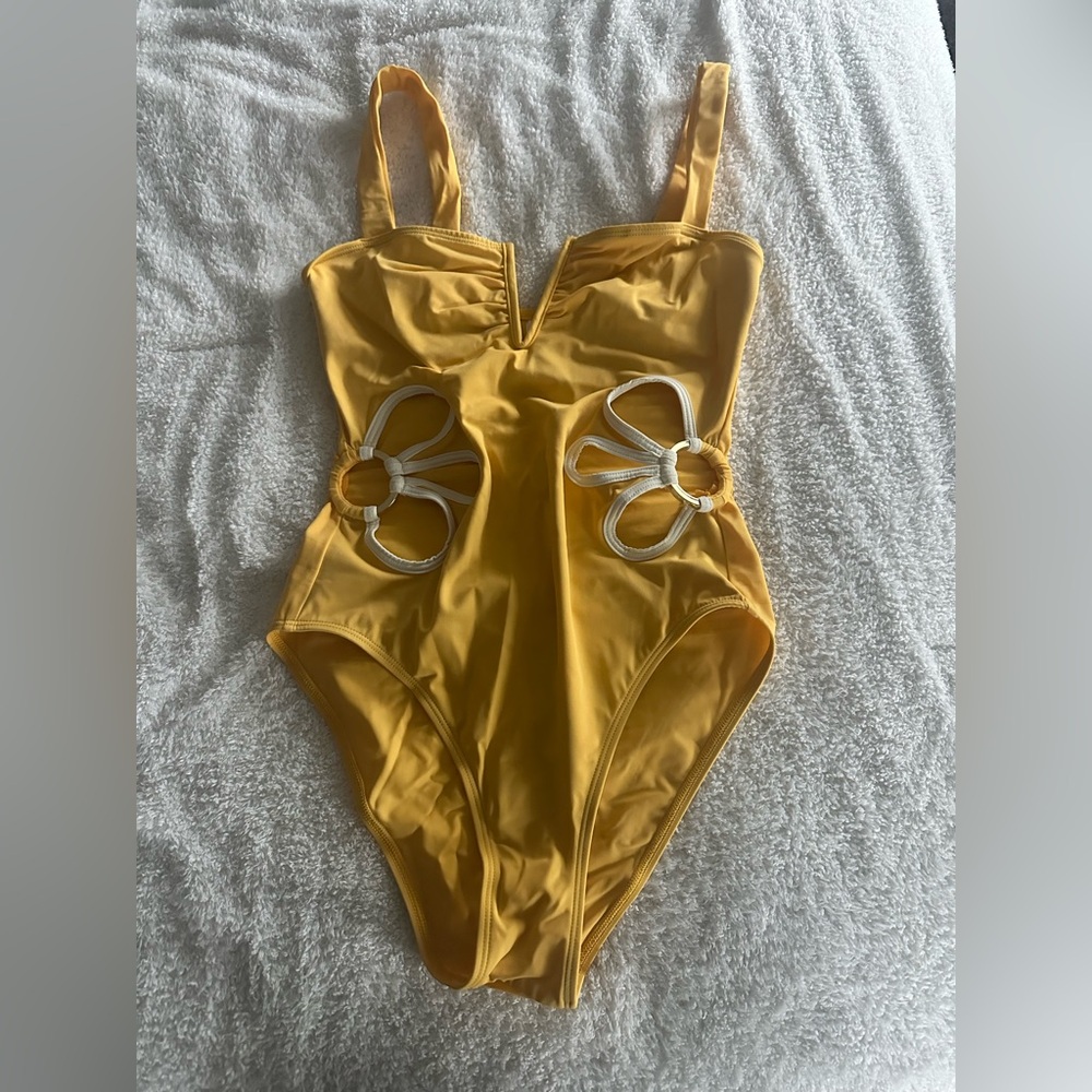 Yellow One-Piece Swimsuit with Cutouts